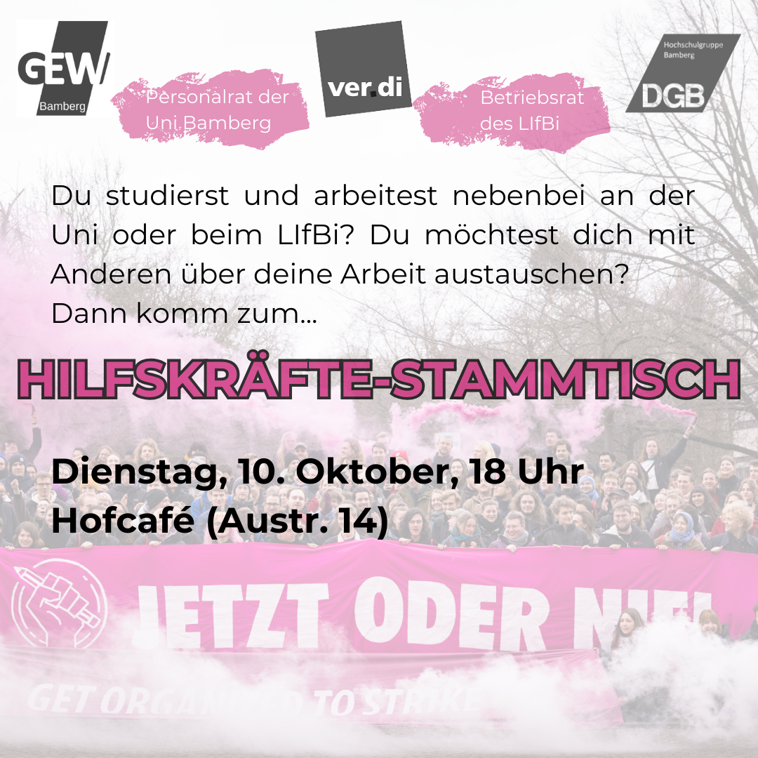 Kommt am 10. Oktober 2023 um 18 Uhr ins Hofcafé zum ersten Bamberger Hilfskräfte-Stammtisch!